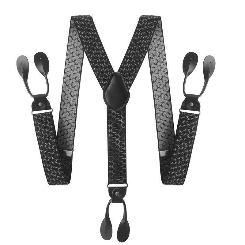 Bretelle Vintage ▾ da uomo di larghezza 3,5 cm con estremità a bottone in pelle PU nera rifinita con retrò a Y, bretelle elastiche regolabili per pantaloni, cintura