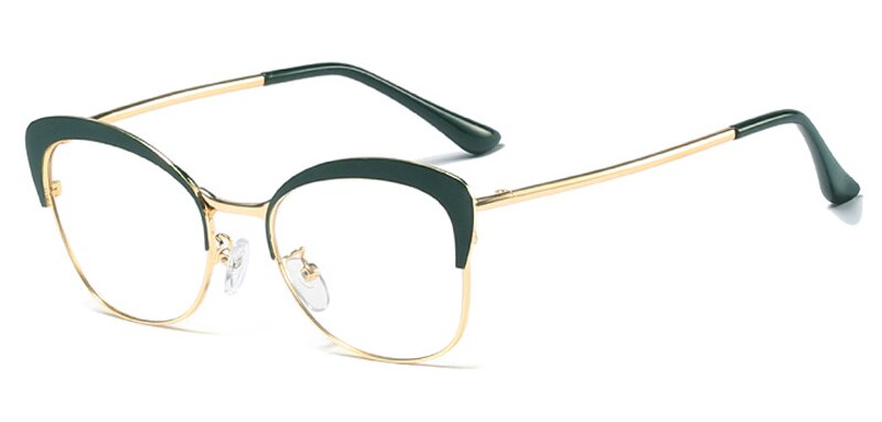 Kachawoo heldere lenzen kattenoog brilmonturen dames roze metaal goud sterkte bril bijziendheid retro stijl dames: Goudgroen frame