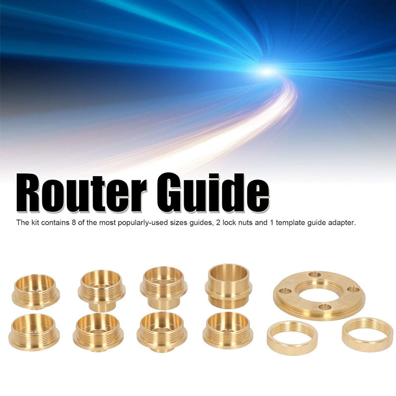 11PCS Brass Router Template Guides Bushing Kit With Lock Nut Adapter Router Guide Accessory Template Guide Bushing Kit