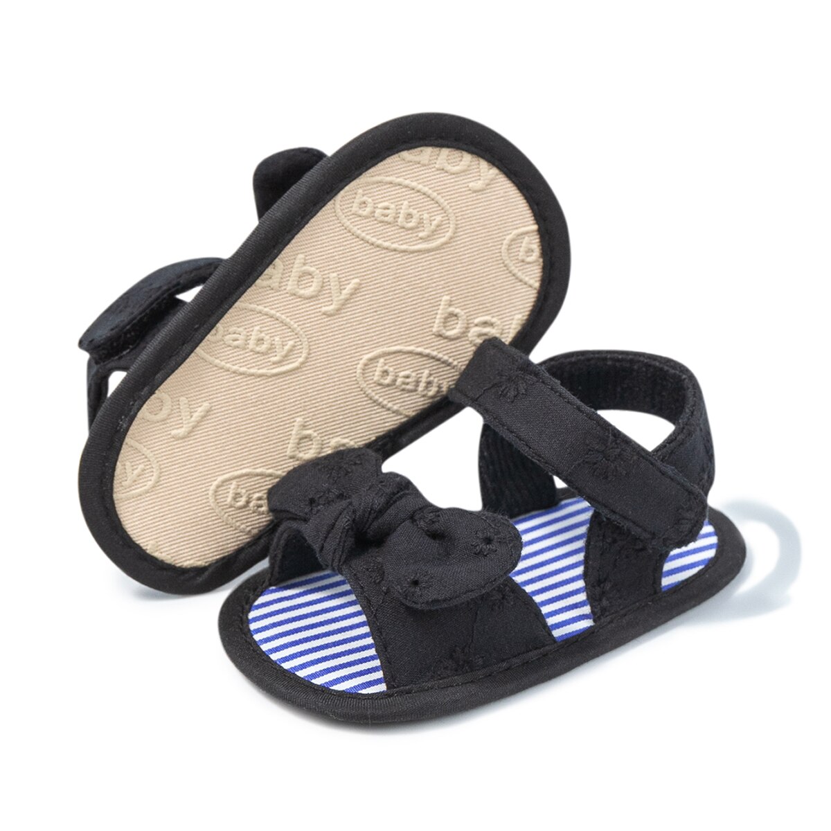 KIDSUN sandali per bambini neonato ragazzo scarpe estive fiocco nodo carino 3 colori suola in cotone morbido piatto neonato primi camminatori bambino Cirb: Black / 13-18 mesi