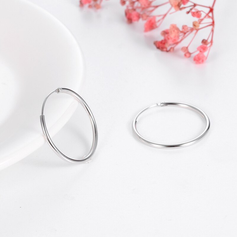 Mode 100% Echt 925 Sterling Zilveren Enorme Oorringen Vrouwen Dunne Hoepel Oorbellen Grote Ronde Oor Sieraden Voor Vrouwen meisje