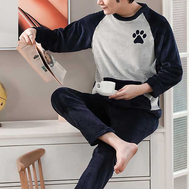 Pajama Man Warm Sleepwear Men's Flannel Winter Thick Pajamas Men Long Sleeve Casual Men's Winter Pajamas Fleece Sleepwear XXXL