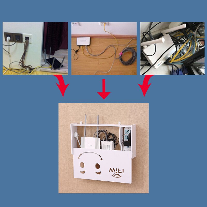 Wireless Wifi Router Box Wall-mounted Wood-Plastic Wall Shelf Hanging Plug Board Bracket Storage Box 3 Home DecorRack Organizer