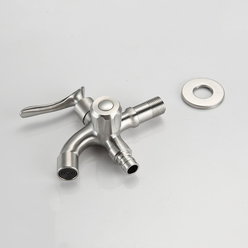 304 Stainless Steel Brushed Washing Machine Tap Wall Mount Small Tap Decorative Double Garden Faucet Double Using Bibcocks