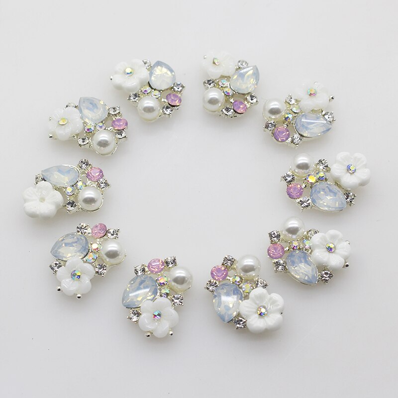 10 pz/lotto 17mm perla strass metallo fiore gioielli fai da te accessori scoperta abbellimento gioielli fare accessori fai da te