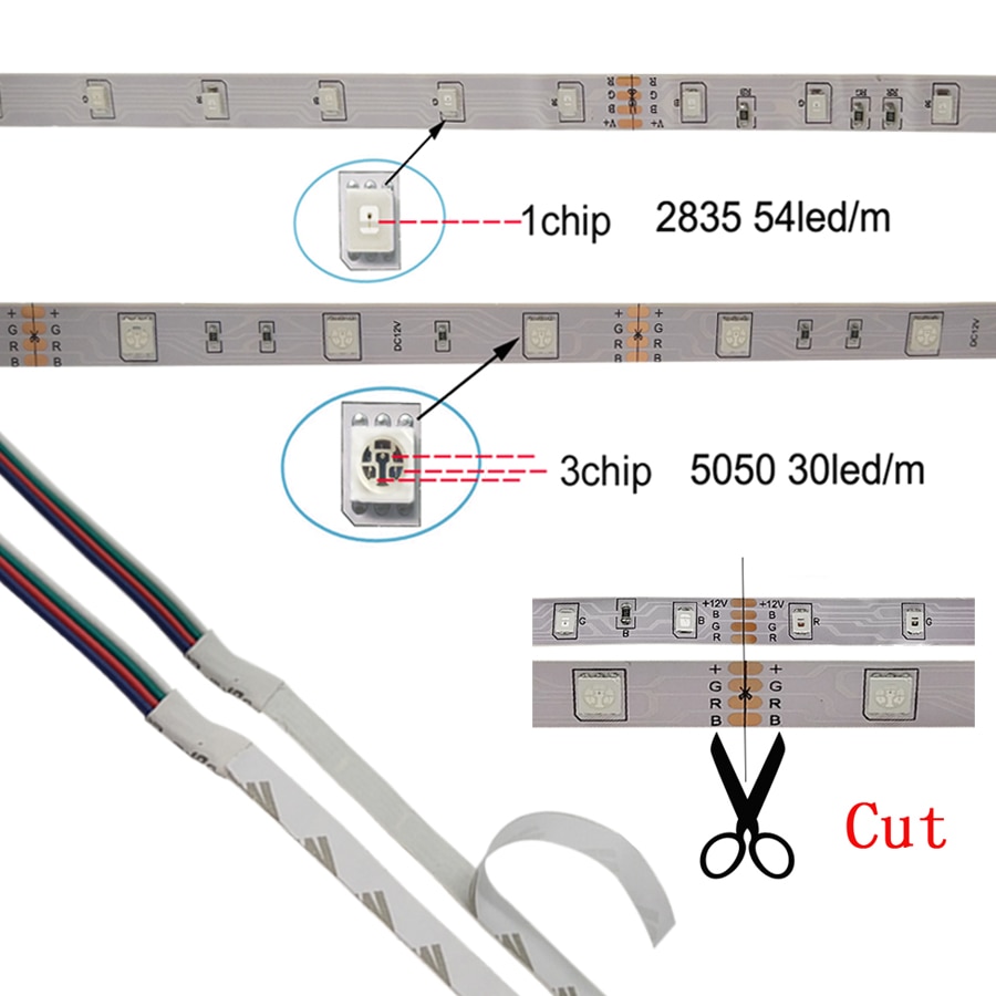 RGB LED Strip Light 12V SMD 5050 Flexible Ribbon Stripe DC 12V RGB Diode Tape fita de 5M 10M 15M with IR Controller Adapter Set