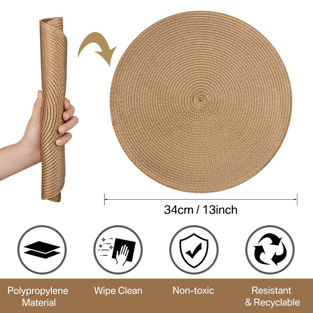 einstellen mit 6 runden geflochtenen Tischsets, 34 cm, Tischsets für Esstische, Weihnachten, Halloween, gewebt, waschbar, rutschfest