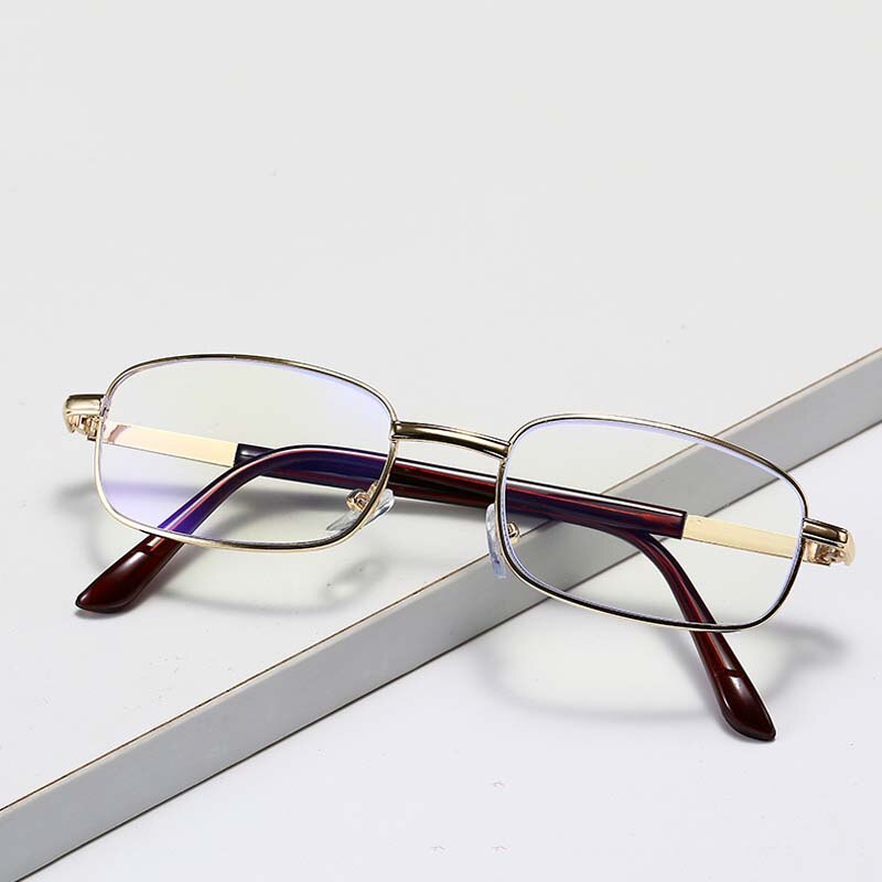 Reading Glasses Men Metal Full Frame Square Anti-blue Light Presbyopia Glasses Gold Color Reading Glasses Hyperopia Diopter