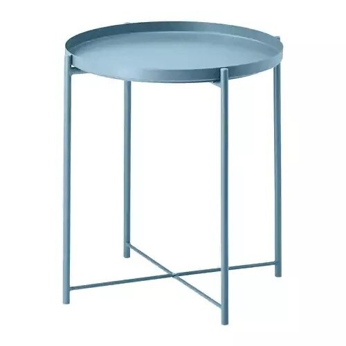 Mesa de centro redonda de hierro, mesa de salón lateral, bandeja extraíble, multiusos, estante de almacenamiento para muebles del hogar, novedad: Blue