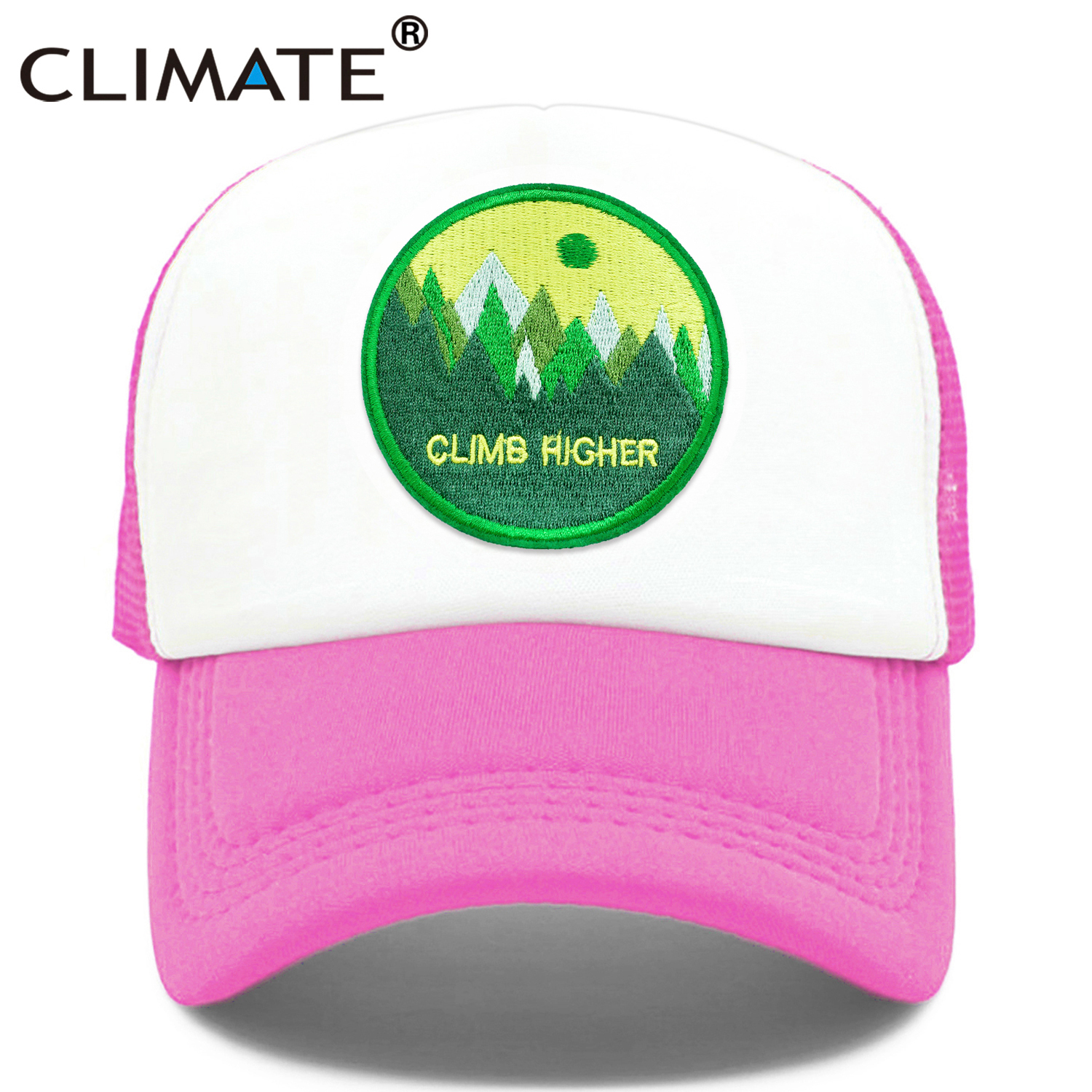 CLIMATE CLIMB HIGH Cap Climber Outdoor Sport Trucker Cap Green Outdoors Forest Hat Cap Cool Summer Mesh Cap for Men Women: Rose Red