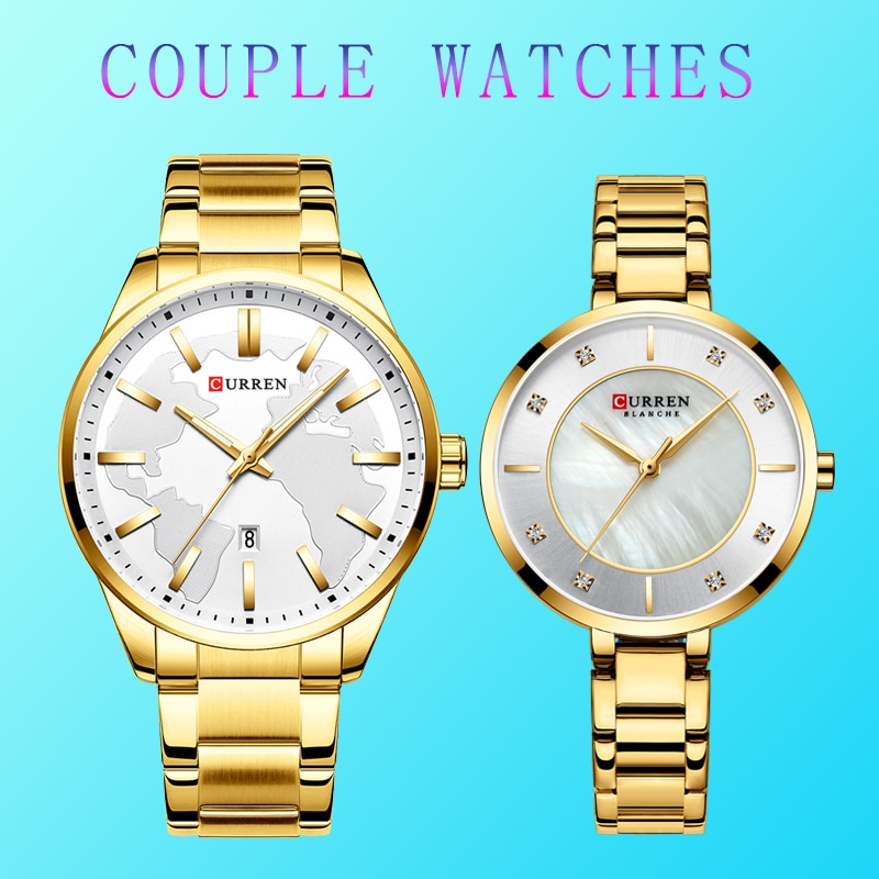 Curren paar horloges man en vrouw voor geliefden gouden roestvrijstalen jurk minimalistische horloge heren waterdicht relogio masculino