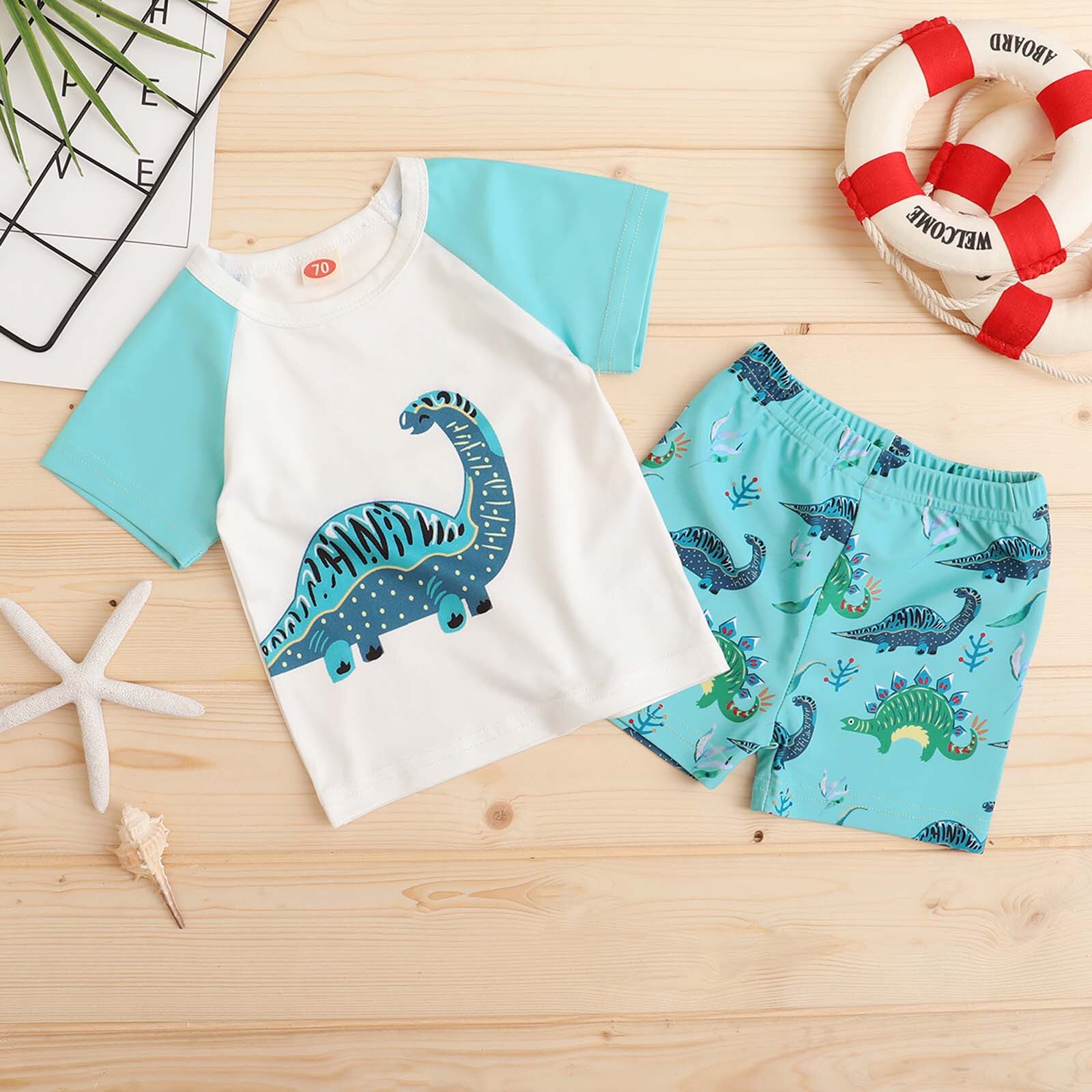 Maillot de bain deux pièces pour bébés garçons, vêtements dessins animés, dinosaure, Animal, manches courtes, vêtements de plage, été