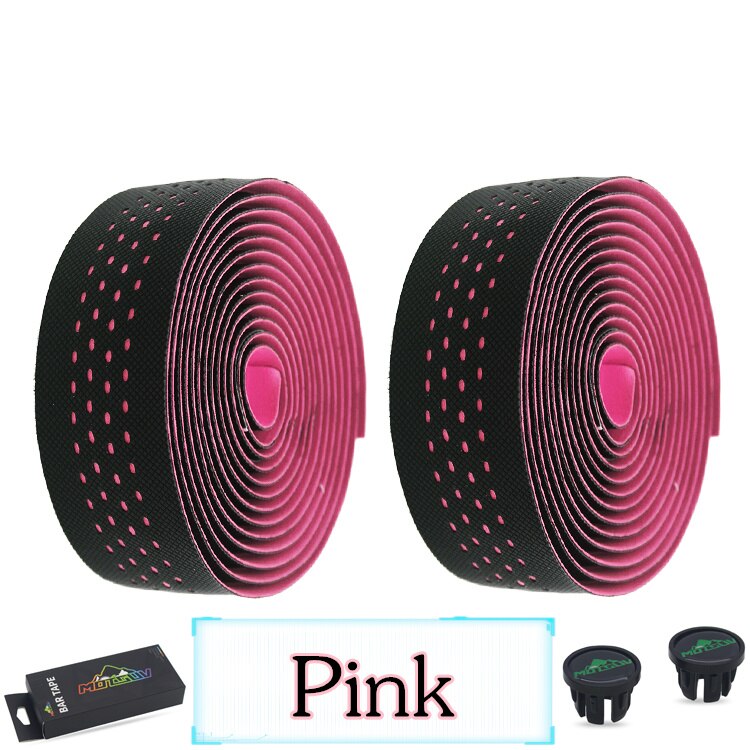 MOTSUV-Cinta de corcho para manillar de bicicleta de carretera, suave, PU, envoltura antivibración con 2 enchufes: Rosa