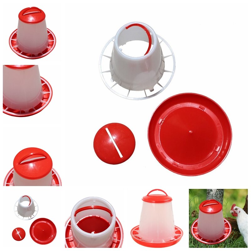 Red Plastic Feeder Baby Chicken Chicks Hen Poultry Feeder Lid & Handle 1.5kg