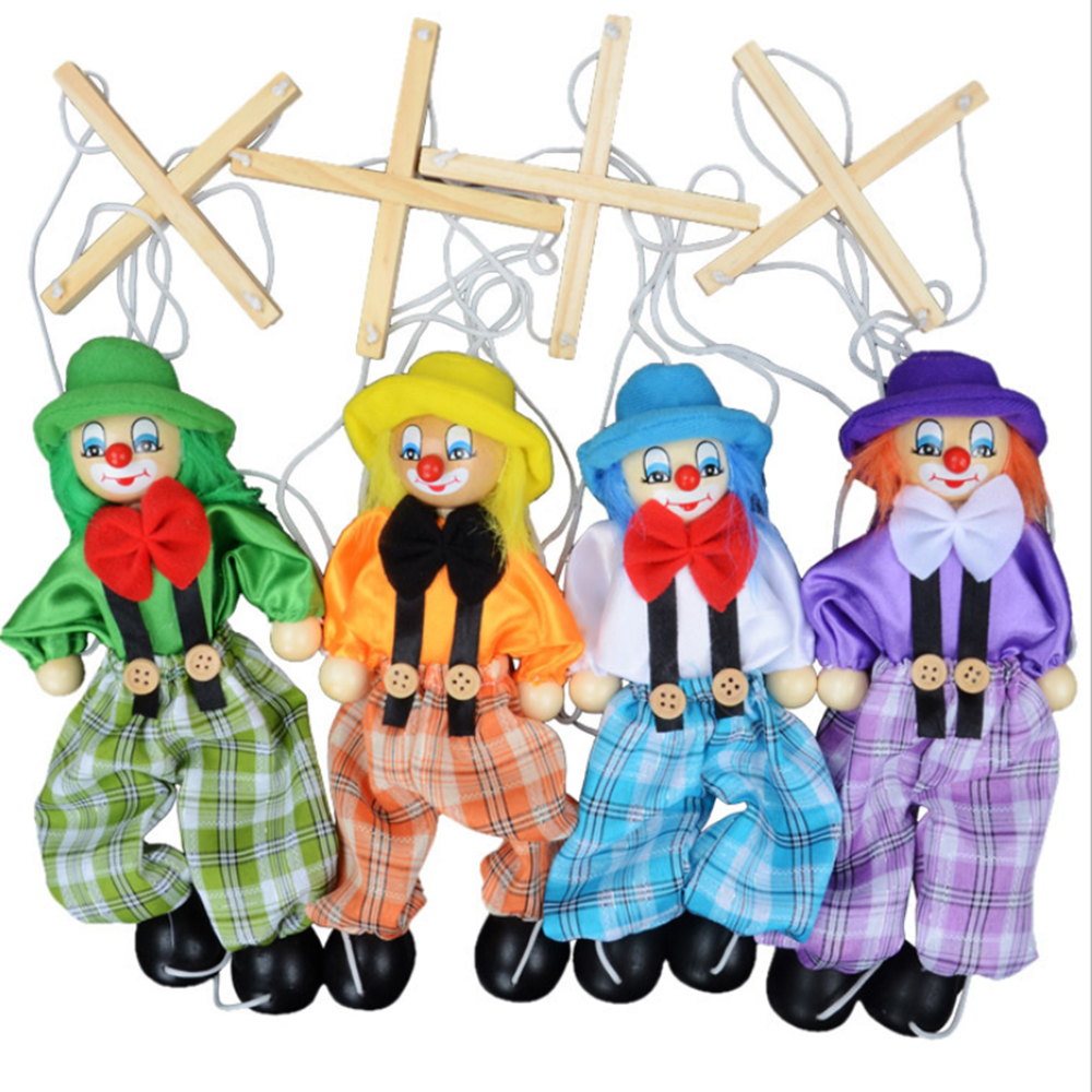 Clown Hand Marionette Puppet Toys Children's Wooden Colorful Marionette Puppet Doll Parent-Child Interactive Toys