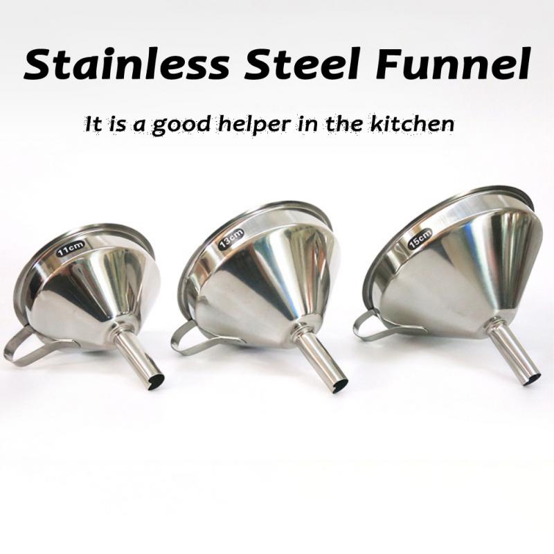 1pc rustfrit stål tragt køkkentragt til olie vin metal tragt aftageligt filter bred mund konserveringstragt køkken gadgets