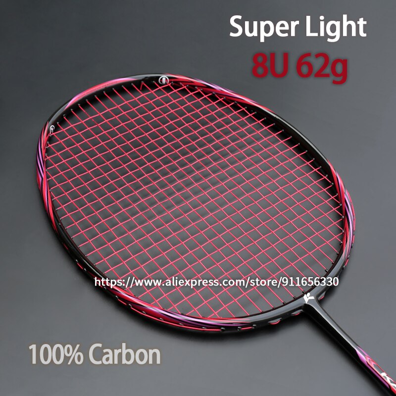 Raquettes de Badminton en Fiber de carbone de Type avec sacs à ficelle, Tension maximale de 32lb, entraînement, raquette de sport de vitesse pour adultes, G5: Rouge