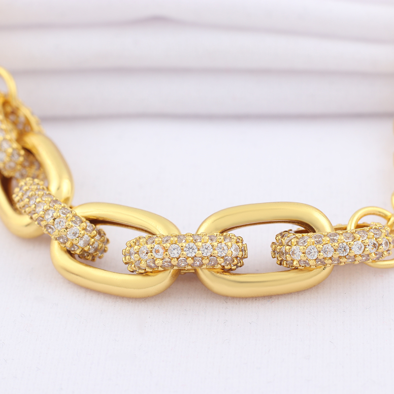 Femme Micro Pave Strass Koperen Vergulde Chunky Ketting Armband Mode-sieraden Voor Vrouwen Punk Birthday Party