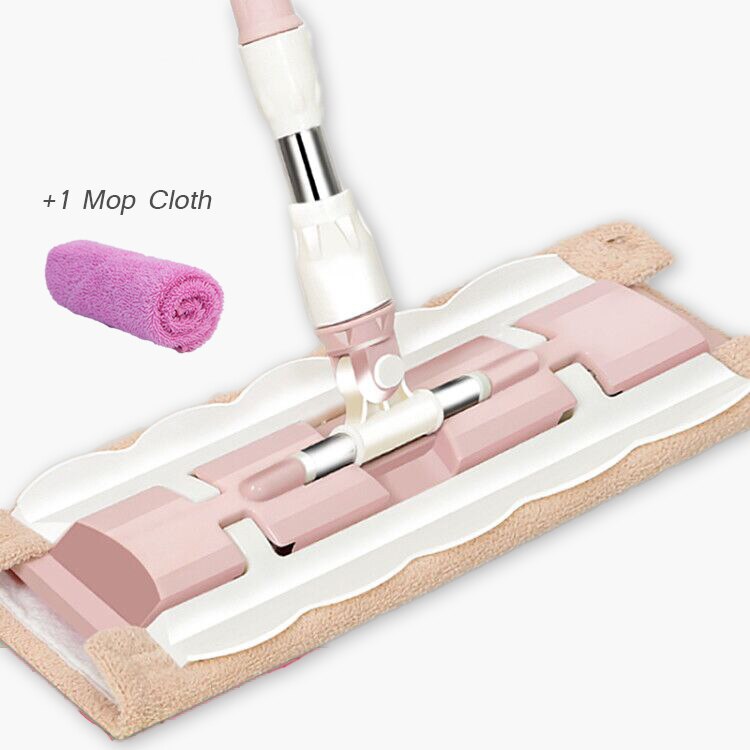 Flat Mop Floor Telescopic with Large Microfiber Pads Spin Mop 360 Degree Handle Home Windows Kitchen Floor Cleaner Wood Tile: Pink 2 Mop Cloths