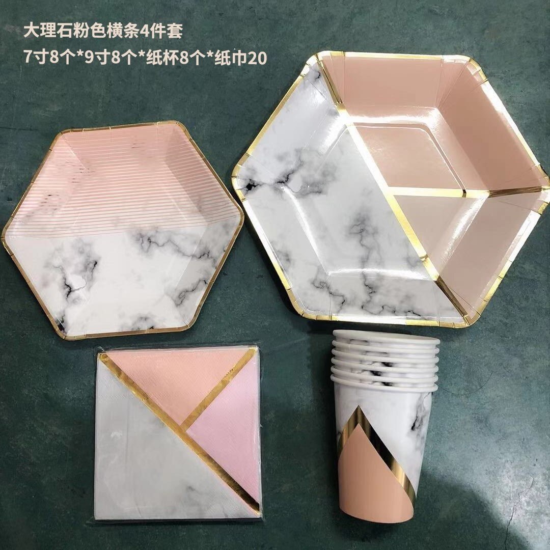 Pink Party Supplies Set Dinnerware Set Disposable Dots Paper Plates Napkins Cups Fork Knives Spoon Baby Shower Birthday Wedding: A Hexagon pink set