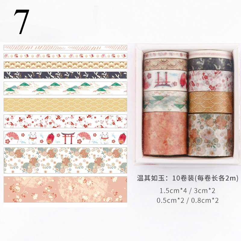10 st/kartong blad blommatryck washitejp gör-det-själv-dekoration maskeringstejp leksaksdekaltejp för dagbok scrapbooking dekor fotoalbum: 7