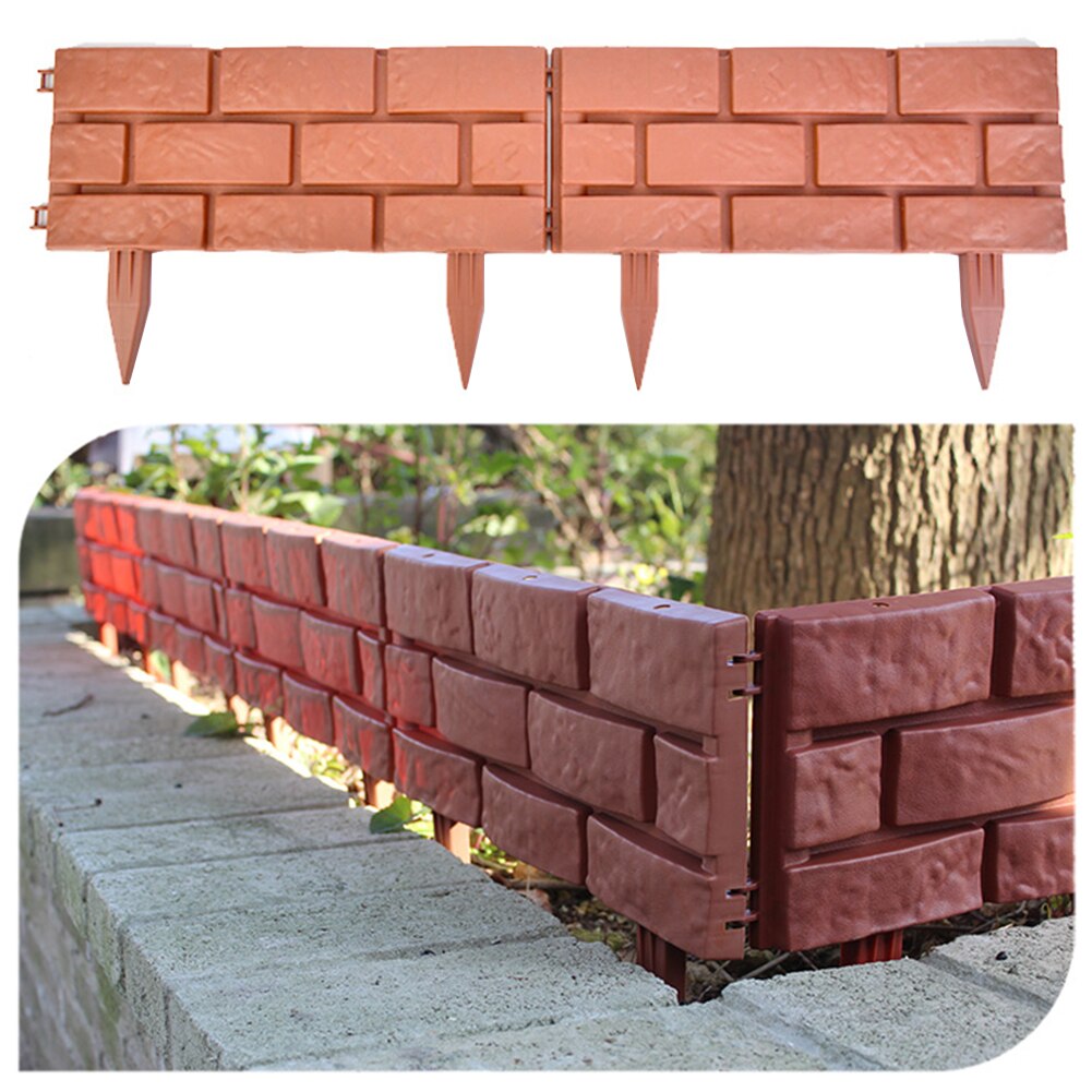 4pcs/set Path Indoor Garden Landscape Easy Install Lawn Kindergarten Flower Vegetable Plastic Courtyard Fence Brick Red Home DIY