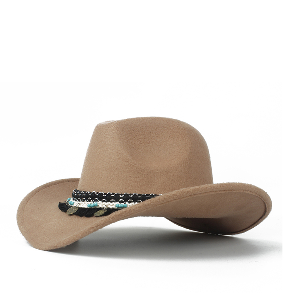Kvinder western cowboy hat lady fascinator outblack cowgirl sombrero hombre jazz cap: Khaki
