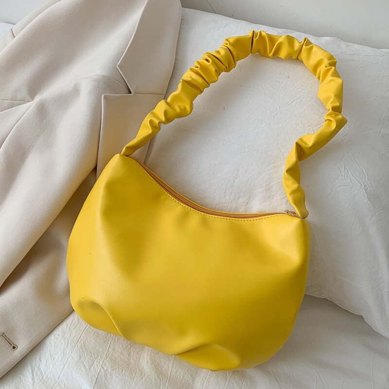 Bolsa nube plisada para mujer, bolso de hombro de cuero de PU, informal, para la axila, bolso pequeño, bolsa de la compra para mujer, bolso: yellow