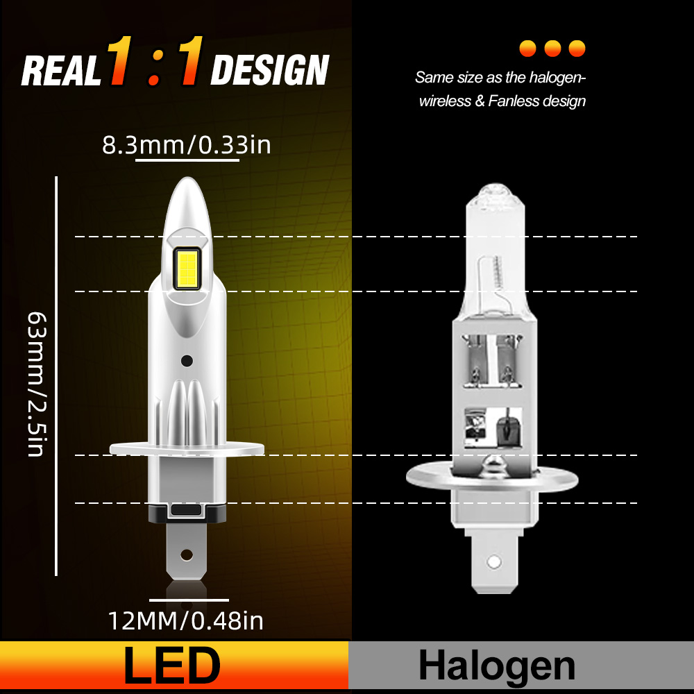 H1 LED-Lampen Autoscheinwerfer 800000 LM 1000 W weißes H4-Nebelscheinwerfer H7 H11 9005 9006 Plug-and-Play-Mini-LED-Lampen mit integriertem Antrieb, 2 Stück