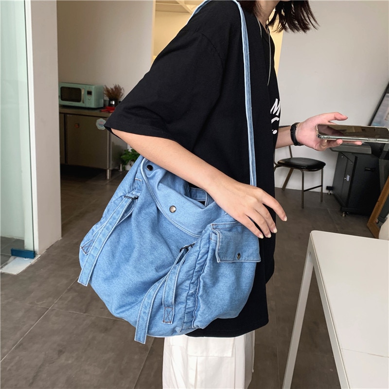 Weibliche Klassische Retro Einfache Eine Schulter Denim Tasche