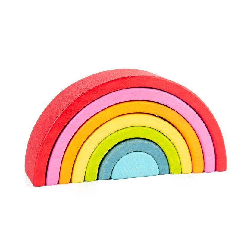 Holz Regenbogen Blöcke Regenbogen Stacker Holz Spielzeug Nesting Puzzle Regenbogen Bausteine Montessori Lernen Pädagogisches Spielzeug: 7pcs rainbow2