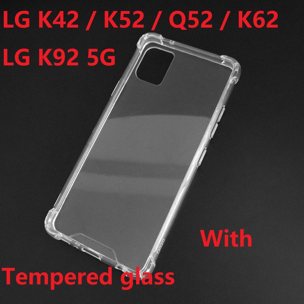 Transparante telefoonhoesjes voor lg  k42 hoesje + gehard glas 5g zachte gel skin bescherming heldere siliconen lg  k52 q52 k62 k71 k92 hoesje