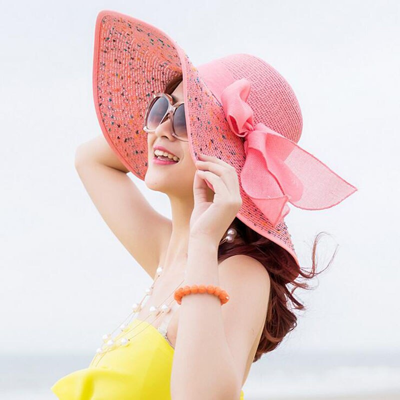 1 stk dame strandhatte kasketter sommer foldbar chiffon floppy solhatte afslappet damer sombreros sløjfehat damer