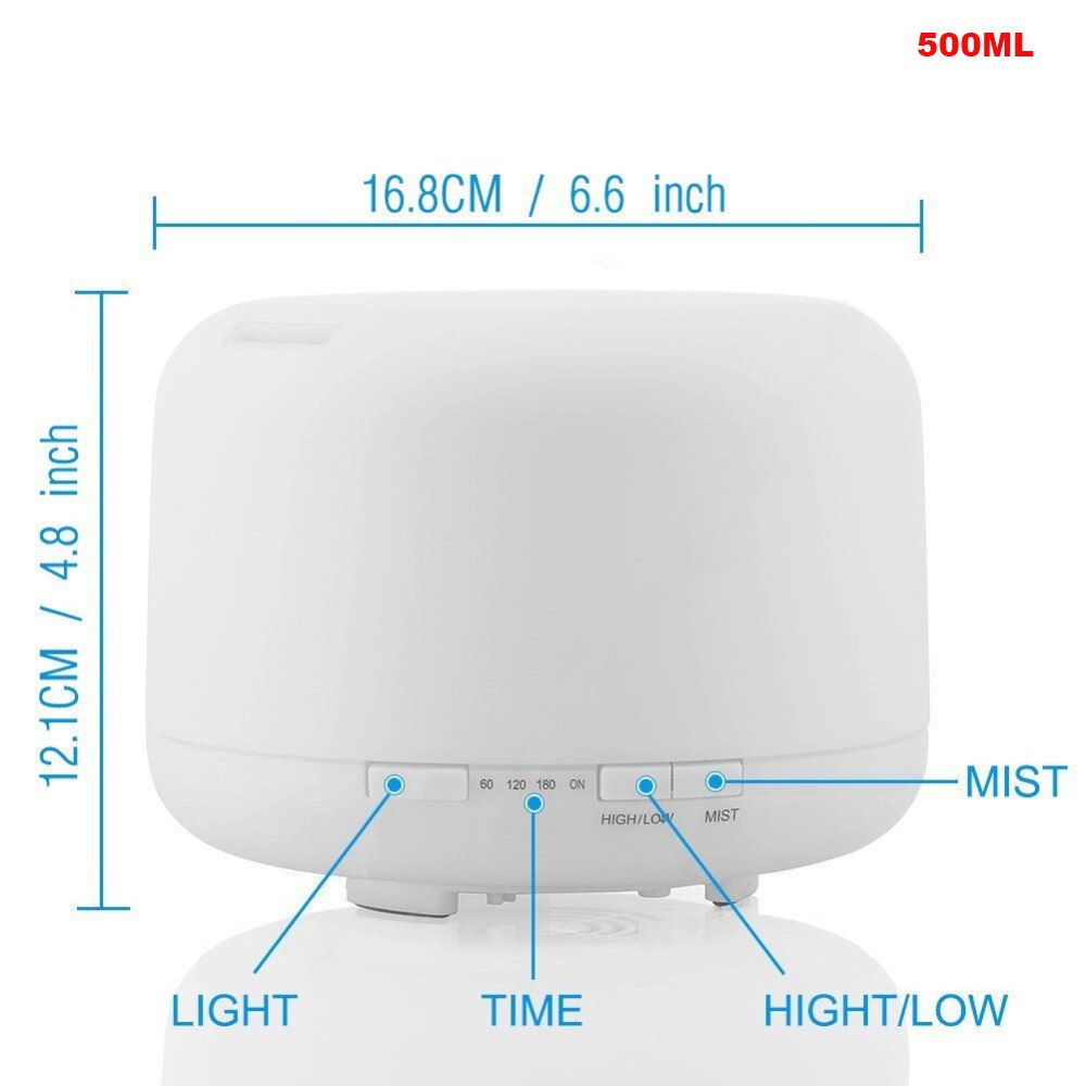 500ml Ultrasonic Air Humidifier Aroma Diffuser with 7 Color Lights Electric Aromatherapy Essential Oil Aroma Diffuser Mist Maker