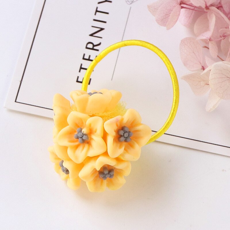 Schattige meisjes bloemenbal haarbanden kinderen elastische haarbanden kinderen haarkoorden hoofdtooi meisjes hoofdbanden haaraccessoires: Bloem geel
