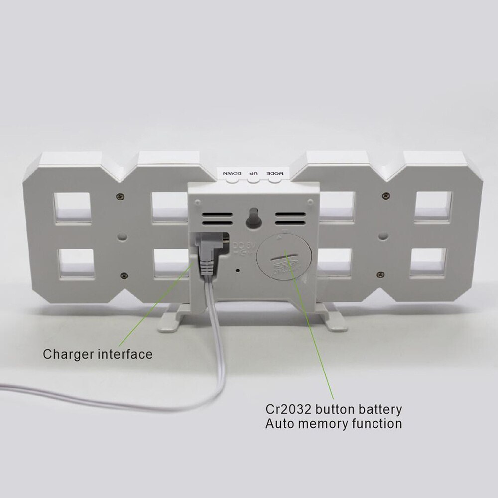Modern Home Wall Clock Timer 3D LED Digital Wall Clock (White)