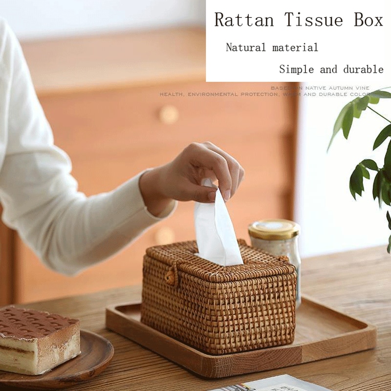 Rattan Tissue Box Home Decoration Handmade Desktop Tissue Rattan Tissue Box For Barthroom,Home,Hotel And Office