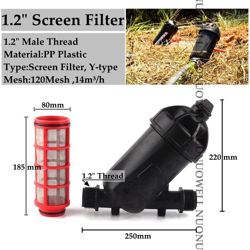 120Mesh 3/4"~2" Irrigation Filter Agricultural Drip Irrigation Screen Filters Greenhouse Micro Watering System Pipe Filter: 1.2Inch Screen