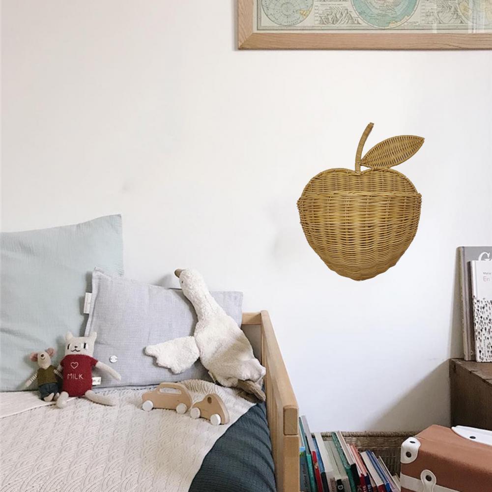 Panier de rangement en rotin en osier tissé à la main, en forme de pomme, pour vêtements d&#39;enfants, support suspendu pour jouets, support organisateur, décoration murale, photographie