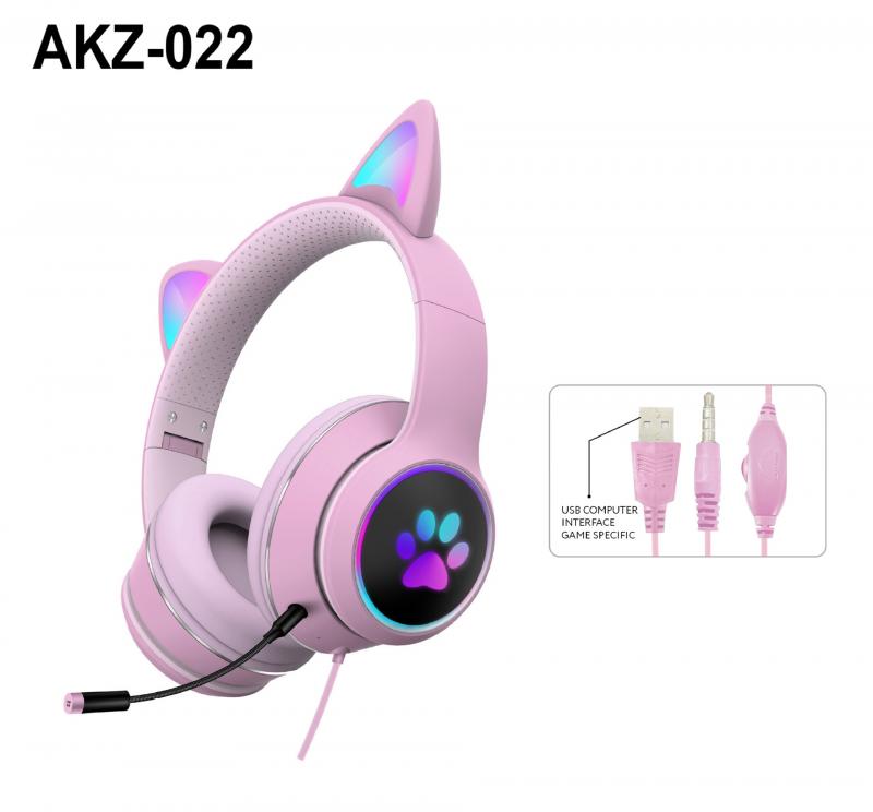 AKZ-022 Cat Ear Wired Gaming Earphone 7.1 Channel LED Lighting Over-head Headphone Headset With Noise Reduction Mic For Gamer: 01