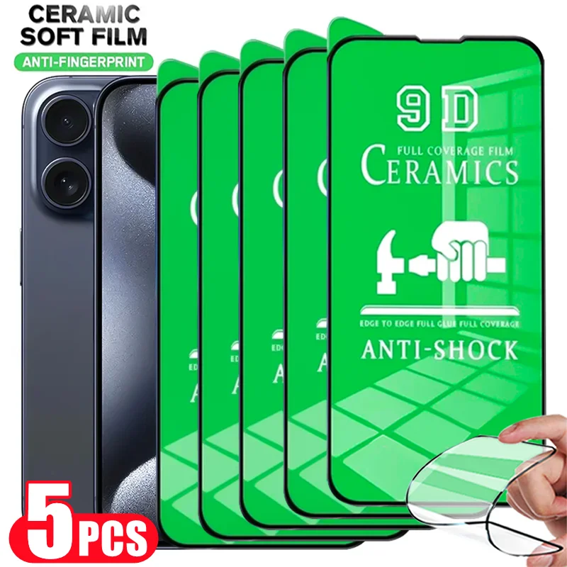Film céramique souple HD, 5 pièces, pour iPhone 15 11 12 13 14 Pro Max 8 16 Plus, protecteur d'écran pour IPhone 13 Mini XS MAX X XR, pas du verre