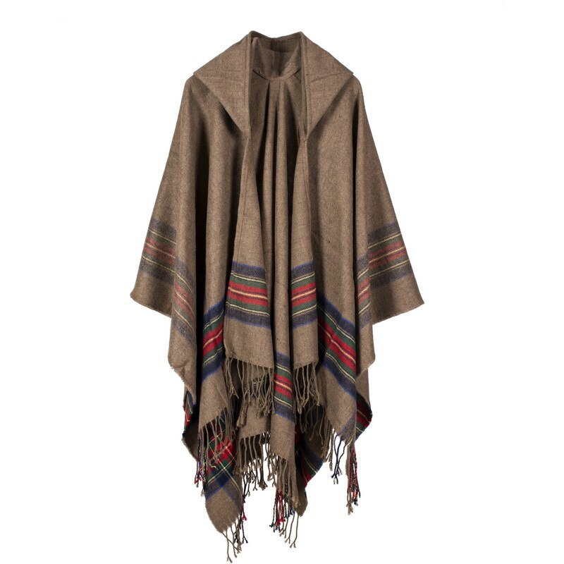 Oversized Shawls Warm Winter Hooded Wrap Cashmere Poncho Plaid Capes Outwear Cardigans Sweater Coat Tassel
