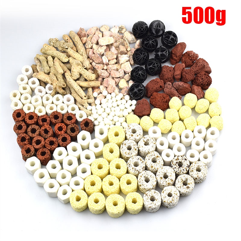 500G 12-In-1 Fish Tank Filter Materiaal Keramische Activated Carbon Biochemische Bal Medium Aquarium Accessoires met Netto Zak