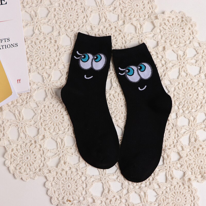 UN Paio di Occhi Belli di Disegno del Tubo Medio Femminile Calzini E Calzettoni Personalità Unica Grandi Occhi Del Fumetto del Cotone Puro delle Donne Calzini E Calzettoni: 04