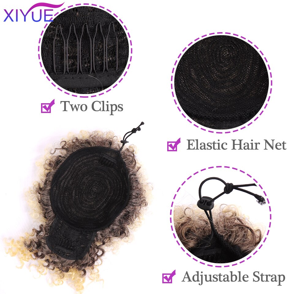 Frange synthétique Afro courte crépue bouclée avec cordon de serrage, Chignon Afro court, queue de cheval crépue bouclée avec frange, Extension capillaire
