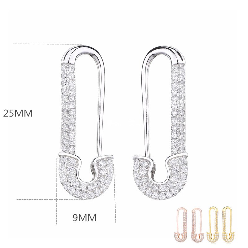 Slovecabin Micro Pave Safety Pins Pulse Ear Cuff Single Earring 925 Sterling Silver With CZ Original Simple Jewelry