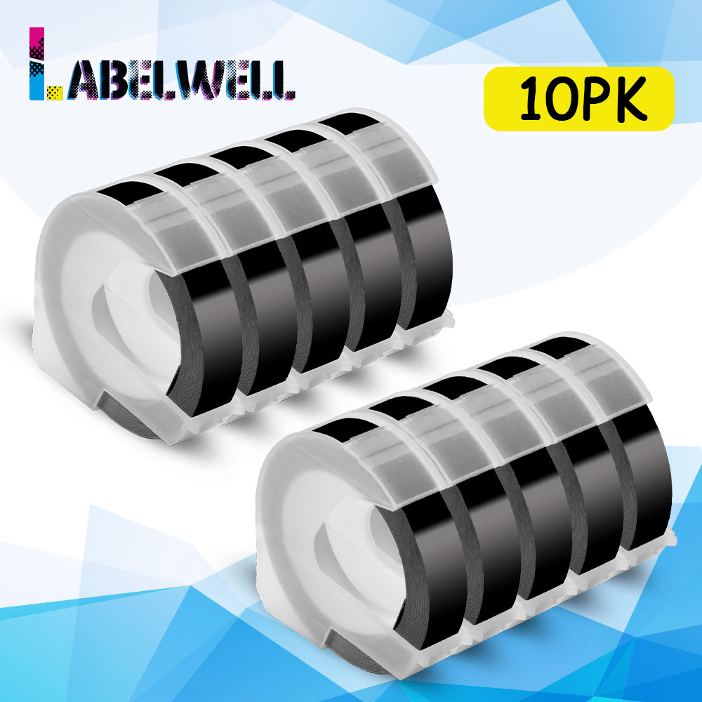 Labelwell 10 sztuk Multicolor kompatybilny dymo 3D tłoczenie taśmy 9mm DIY plastikowe tłoczenie etykiety do drukarki Dymo 1540 Motex E101: 10PK Black 3D