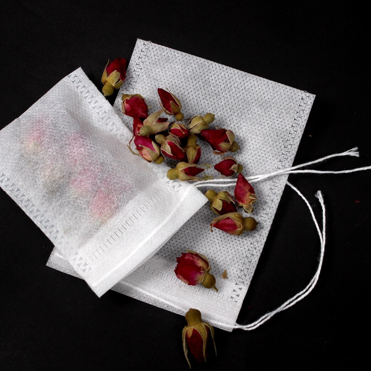 Bolsas de té desechables de grado alimenticio, filtro de tela no tejida, Infusor de té con sello de cuerda, filtros de especias, 100 piezas