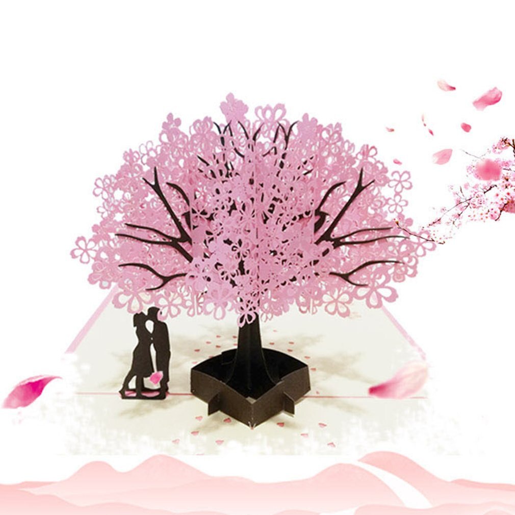 Chinese Valentijnsdag Romantische Kersenbloesem Paar 3D Stereo Wenskaart Prachtige Ambacht Wenskaart