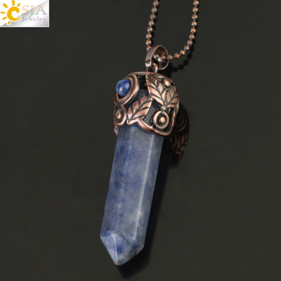 CSJA Naturale Pietra di Cristallo Pendenti con gemme e perle Rosso Antico di Rame Esagonale Colonna Pendente di Energia Femminile Degli Uomini Collane Dei Monili Dell'annata G178: Sodalite Chain